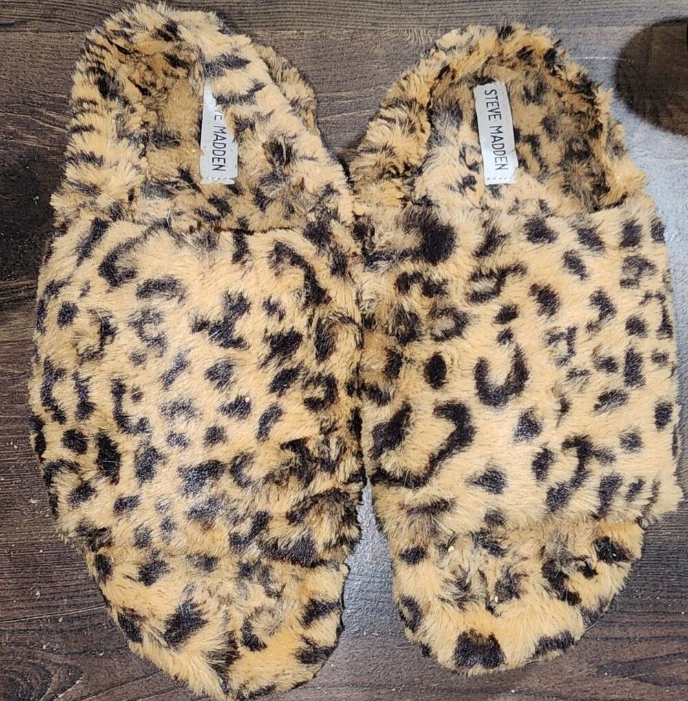 Steve Madden Animal print Faux Fur Cheetah Sling back Slippers Size 10